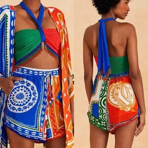 Farm Rio NWT Off White Pitta Shorts Boho Artsy Preppy Vacation Womens S